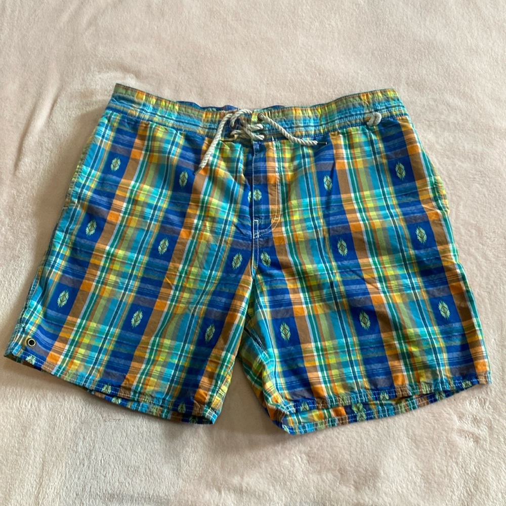 Polo Ralph Lauren Vintage Swim Shorts Mesh Lined Southwest Blue Plaid XL 35-37